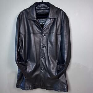Trek New York leather jacket men’s XL removable liner black long pea coat goth